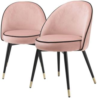 Casa Padrino Luxus Esszimmerstuhl Set Rosa / Schwarz / Messing 55 x 64 x H. 83 cm - Esszimmerstühle mit edlem Samtstoff - Esszimmer Möbel