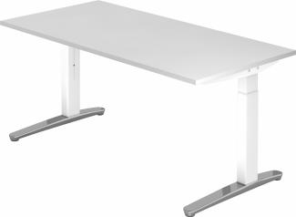 bümö® Design Schreibtisch XB-Serie höhenverstellbar, Tischplatte 160 x 80 cm in weiß, Gestell in weiß/alu poliert
