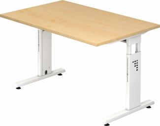 bümö® Schreibtisch O-Serie höhenverstellbar, Tischplatte 120 x 80 cm in Ahorn, Gestell in weiß