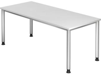 Schreibtisch HS19 4-Fuß rund 180x80cm Weiß Gestellfarbe: Silber