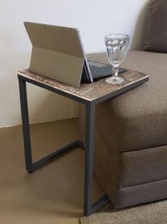 Couchtisch 2er Set Wohnzimmer-Tisch-Set Beistelltisch Atlanta Metall-Gestell tabacco - white