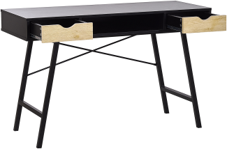 Schreibtisch schwarz / heller Holzfarbton 120 x 48 cm 2 Schubladen CLARITA