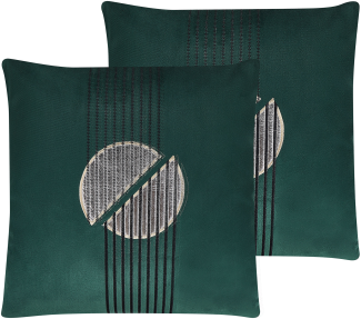 Dekokissen 2er Set Grün Samtstoffbezug mit Polyester-Füllung 45x45 cm geometrisches Muster Accessories Wohn- u. Schlafzimmer Flur Diele