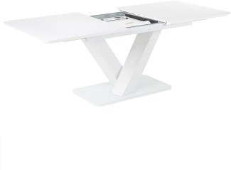 Esstisch Weiß MDF-Platte 160 200 x 90 cm Ausziehbar für 6 Personen Rechteckig mit Sicherheitsglas V-förmige Beine Modern Küche Esszimmer