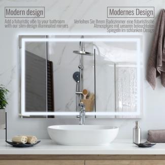 Aquamarin® LED-Badspiegel mit Speicherfunktion, Beschlagfrei, Dimmbar, EEK A++ & Energiesparend, 120 x 80 cm