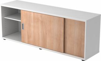 bümö® Lowboard mit Schiebetür, Sideboard in Weiß/Silber