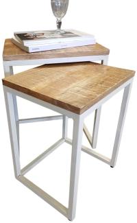 Soma Couchtisch Beistelltisch Massivholz Wohnzimmer-Tisch Metallgestell rund oder eckig viele Modelle (BxHxL) 40 x 50 x 65 Dallas 40 x 65 cm reinweiß tabacco