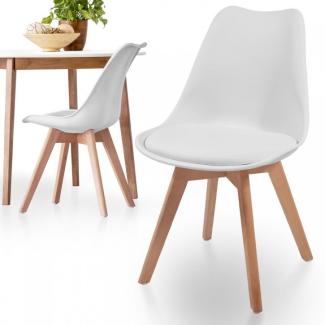 MIADOMODO® 2er-Set Esszimmerstühle mit Sitzkissen, Kunststoff & Massivholz weiß