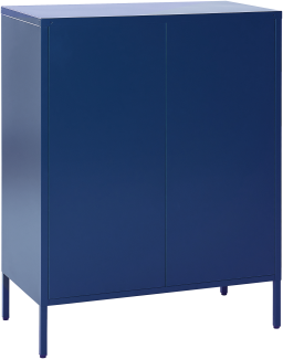 Schrank Blau Metall 80 x 40 x 102 cm mit 2 durchsichtigen Türen 2 Regalböden 2 Griffen Flur Schlafzimmer Küche Wohnzimmer