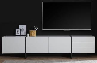 TV-Lowboard Design-M in weiß matt und Fresco grau 250 x 60 cm