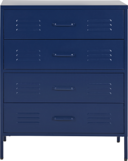 Hohe Kommode Blau Stahl 40x80x102 cm mit 4 Schubladen Mehrzweckschrank für Büro Schlafzimmer Wohnzimmer Kinderzimmer Bad