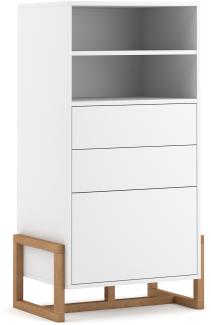 Domando Highboard Anzio Skandinavisch für Wohnzimmer Breite 64cm, Push-to-open-System, Gestell aus Buche, Weiß Matt