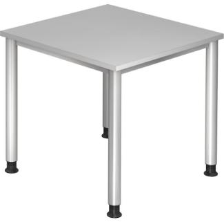 Schreibtisch HS08 4-Fuß rund 80x80cm Grau Gestellfarbe: Silber