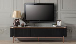 Casa Padrino Luxus TV Schrank Schwarz / Kupferfarben 208 x 48 x H. 57 cm - Fernsehschrank mit 4 Türen - Luxus Wohnzimmer Möbel