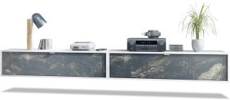 2er-Set TV Board Lana 120, Lowboards je 120 x 29 x 37 cm mit viel Stauraum, Korpus in Weiß matt, Fronten in Marmor Graphit