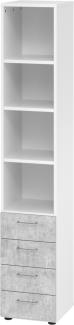 bümö® smart Schubladen Kombi mit 4 Schüben & 4 Regalfächer in Weiß/Beton
