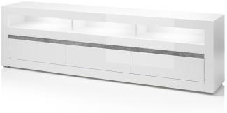 'CARAT' Lowboard weiß Hochglanz, Soft-Close, 217x63x42 cm