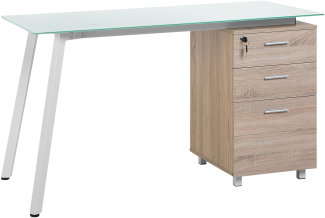 Schreibtisch weiß / heller Holzfarbton 130 x 60 cm 3 Schubladen MONTEVIDEO
