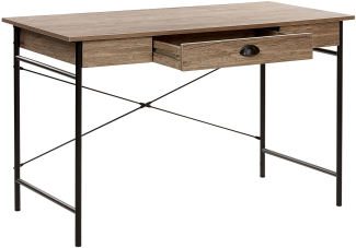 Schreibtisch dunkler Holzfarbton Stahlgestell mit Schublade 120x60 cm industrie Look Jugend- und Arbeitszimmer