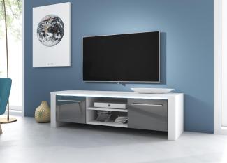 Domando Lowboard Aquila Modern für Wohnzimmer Breite 140cm, Hochglanzfront, mit LED Beleuchtung in blau, Weiß Matt und Grau Hochglanz