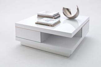 MCA Furniture 'Abby' Couchtisch mit 2 Schubkästen, Weiß Hochglanz, 85 x 85 cm