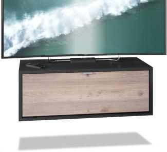 TV Board Lana 80 Hängeschrank Lowboard 80 x 29 x 37 cm, Korpus in Schwarz Matt, Fronten in Eiche Nordic