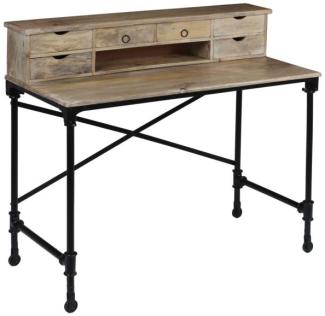Schreibtisch mit Schubladen, Mangoholz Massiv/ Stahl, 110 x 50 x 96 cm