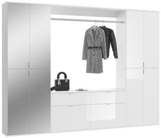 Garderobenschrank mit Spiegel ProjektX in weiß Hochglanz 243 x 193 cm