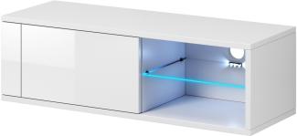 Domando Lowboard Arsizio M1 Modern für Wohnzimmer Breite 100cm, Hochglanzfront, LED Beleuchtung in blau, Weiß Matt und Weiß Hochglanz