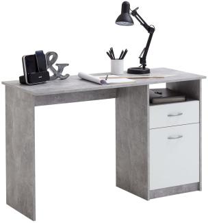 FMD Schreibtisch mit 1 Schublade, Betongrau/ Weiß, 123 × 50 × 76,5 cm
