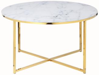 Tisch Couchtisch Durchmesser 80 cm Metall und Glas Gold/Weiß