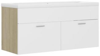 vidaXL Waschbeckenunterschrank mit Einbaubecken Weiß und Sonoma-Eiche [3070852]