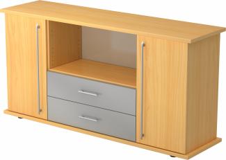 bümö® Sideboard mit Türen, Schubladen und Relinggriffen in Buche