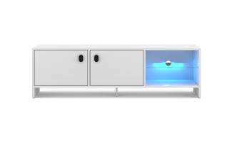 Domando Lowboard Piacenza Modern für Wohnzimmer Breite 140cm, LED Beleuchtung in blau, Weiß Matt