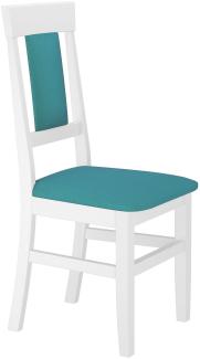 Gepolsterter Massivholz-Stuhl in weiß/türkis