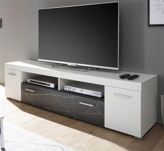 TV-Lowboard Riaza in weiß und Marmor Optik anthrazit 180 cm