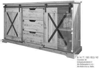 Sideboard 150x84cm "Railcross" Eiche & Eisen WZ-0424