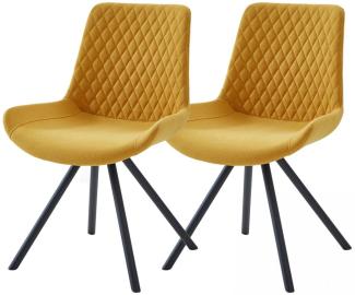 Inter-Furn Meran - 2 Esszimmerstühle Stühle - Sitz/Rücken Stoff Gelb, Metallfüße Schwarz - B/H/T: 56 / 86 / 59 cm