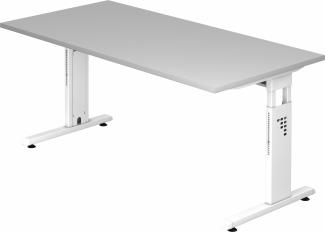 bümö® Schreibtisch O-Serie höhenverstellbar, Tischplatte 160 x 80 cm in grau, Gestell in weiß