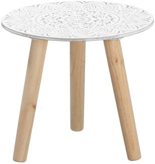 Kleiner Beistelltisch 30x30 cm - weiß/Natur mit Dekor - Deko Holz Tisch Couchtisch Sofatisch Blumenhocker