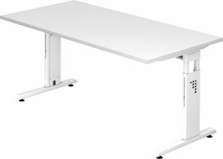 bümö® Schreibtisch O-Serie höhenverstellbar, Tischplatte 160 x 80 cm in weiß, Gestell in weiß