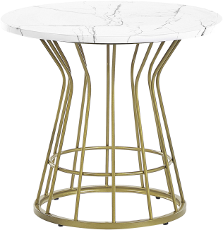 Couchtisch Weiß MDF-Platte Marmor Optik Rund 50 cm mit Goldenem Metallgestell Modern Glamour Stil Sofatisch für Wohnzimmer Salon Möbel