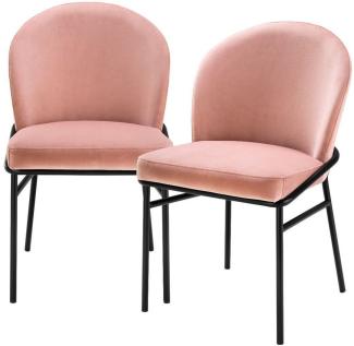 Casa Padrino Luxus Esszimmerstühle Rosa / Schwarz 49 x 56 x H. 82 cm - Küchenstühle mit edlem Samtstoff - Esszimmer Set