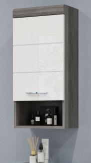 Badezimmer Hängeschrank Scout in weiß Hochglanz und Rauchsilber grau 37 x 79 cm