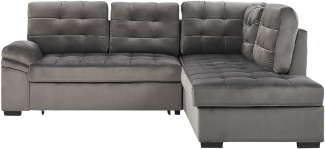 Ecksofa linksseitig Grau Polsterbezug aus Samtstoff 4-Sitzer mit Holzgestell gesteppter Bezug Schlaffunktion Wohnzimmer Salon Möbel