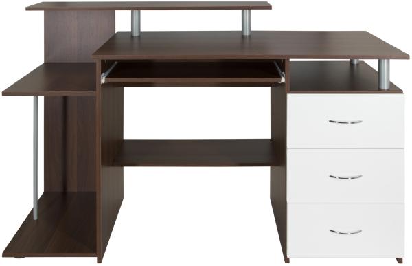 hjh 'Office' Schreibtisch mit Schubladen und Tastaturauszug, Walnuss/Weiß, 89 x 137 x 60 cm