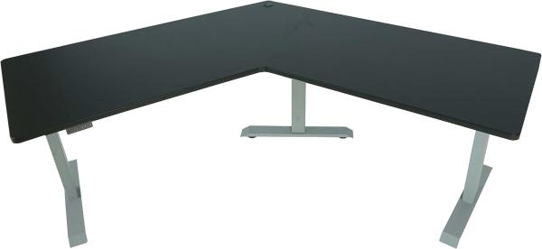'HWC-D40' Schreibtisch mit 120°-Winkel, elektrisch höhenverstellbar, schwarz/ grau, 56-121 x 75 x 257 cm