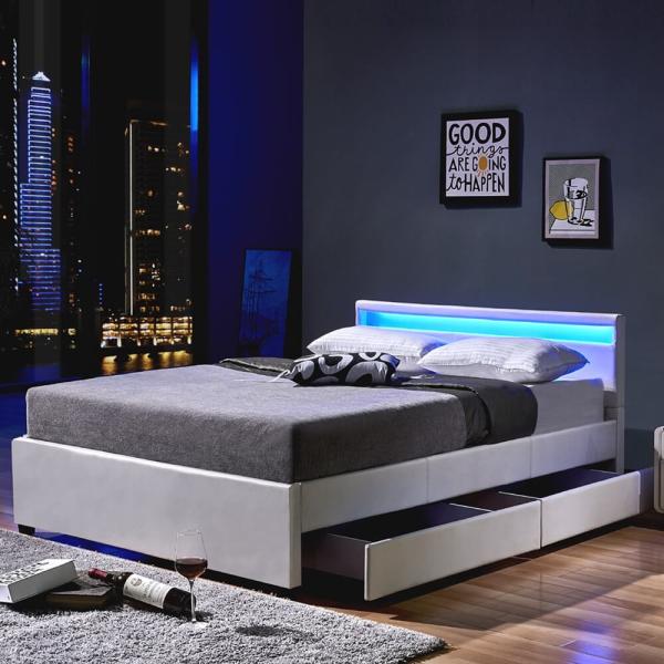 HOME DELUXE 'Nube' LED-Bett mit Schubladen, weiß, 140 x 200 cm